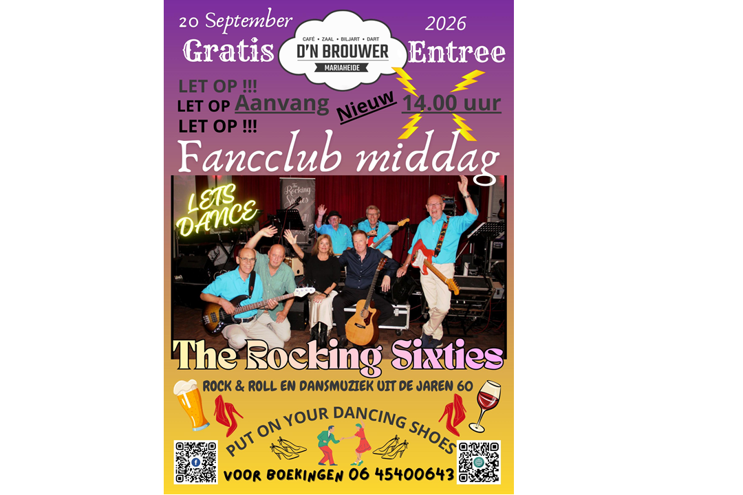 Gratis fanclubmiddag met muziek uit de jaren zestig bij Peer dn Brouwer